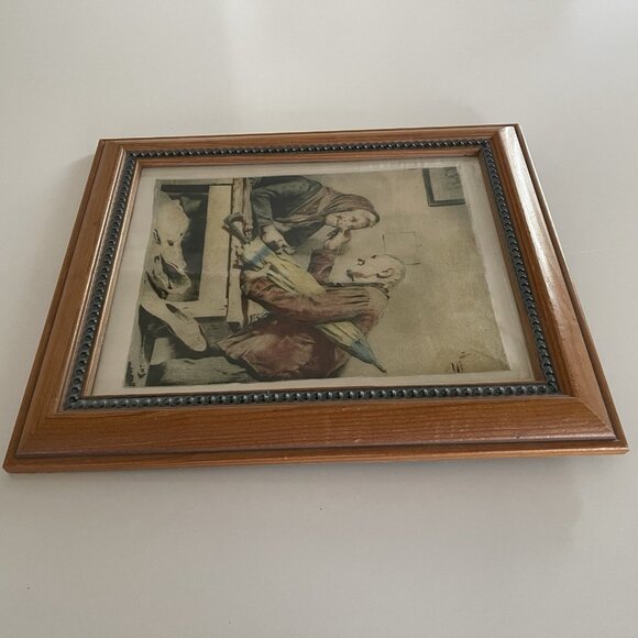 Vintage Framed Print On Silk Inspired By Pompeo Massani Good News - Picture 12 of 12